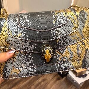 Luxury Black and Gold Snake Print Women's Bag